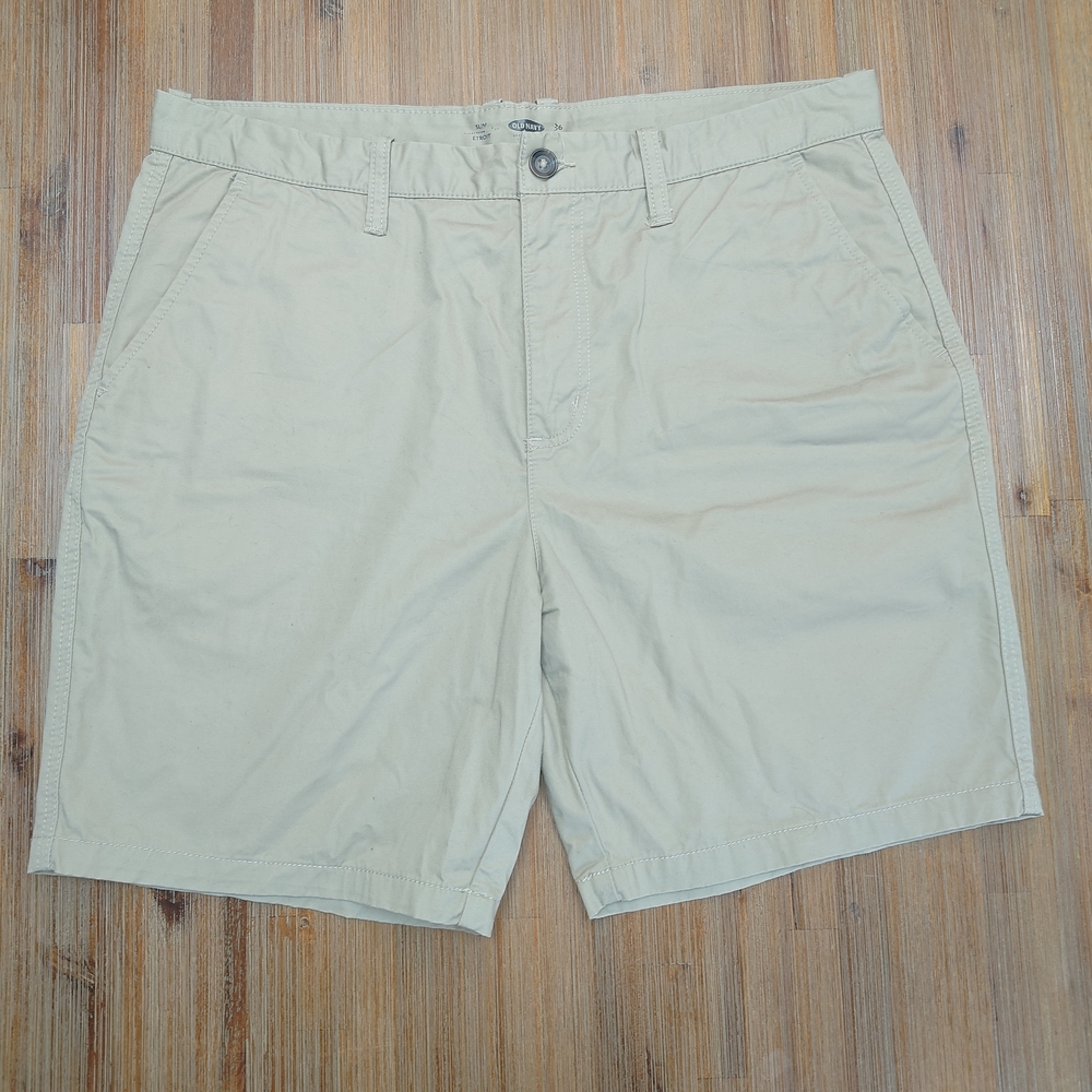 Old Navy Chino Shorts Mens Size-36 Beige Flat-Front 8"-Inseam Slim